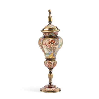 Lot 926 - A FINE VIENNESE ENAMEL GOBLET AND COVER