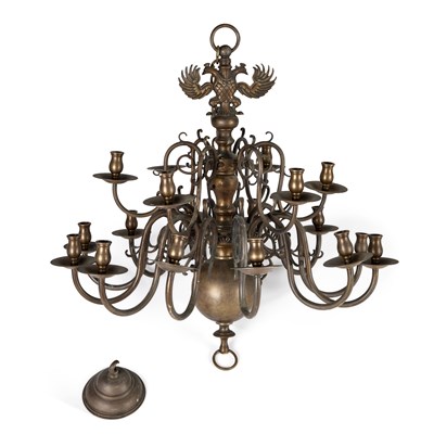 Lot 1114 - A LATE 19TH CENTURY BRASS CHANDELIER