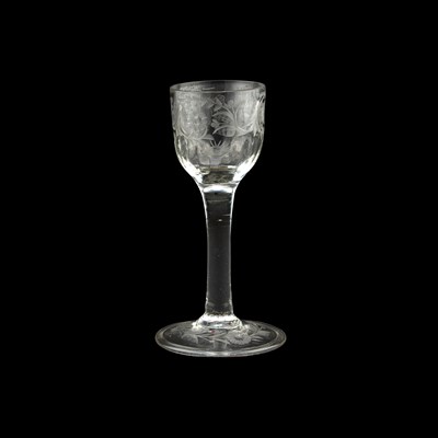 Lot 217 - AN 18TH CENTURY ENGRAVED WINE GLASS