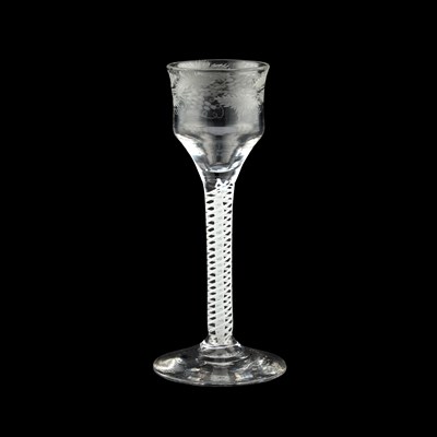 Lot 207 - AN 18TH CENTURY OPAQUE TWIST WINE GLASS