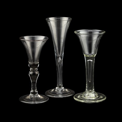 Lot 205 - THREE 18TH CENTURY WINE GLASSES
