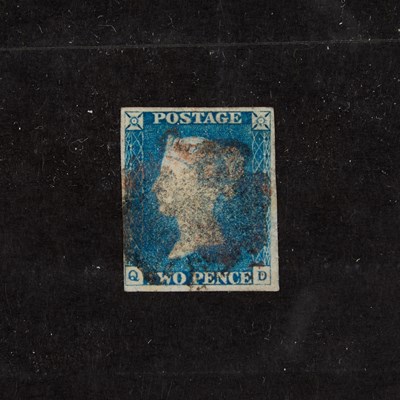 Lot 118 - 1840 2D BLUE IMPERFORATED PLATE 2 USED