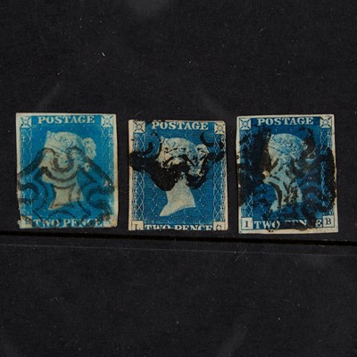 Lot 110 - 1840 2D BLUE PLATE 1 IMPERFORATED USED BLACK MX