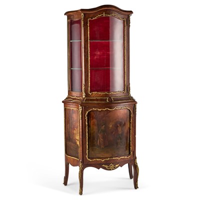Lot 1145 - A LOUIS XV STYLE ORMOLU-MOUNTED KINGWOOD VERNIS MARTIN VITRINE