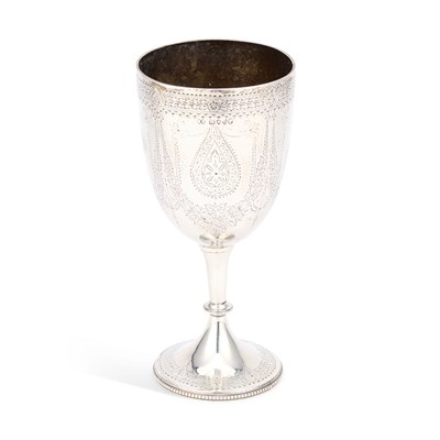 Lot 570 - A VICTORIAN ENGRAVED SILVER GOBLET