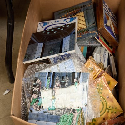 Lot 15 - A BOX OF POTTERY TILES
