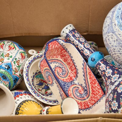 Lot 27 - A BOX OF DECORATIVE TURKISH CERAMICS