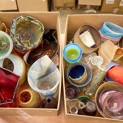 Lot 37 - TWO BOXES OF ART GLASS