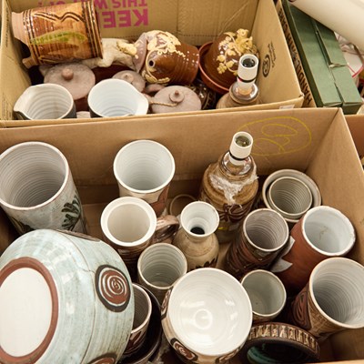 Lot 43 - TWO BOXES OF STUDIO POTTERY