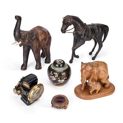 Lot 925 - A LEATHER MODEL OF A HORSE AND A LEATHER ELEPHANT MODEL