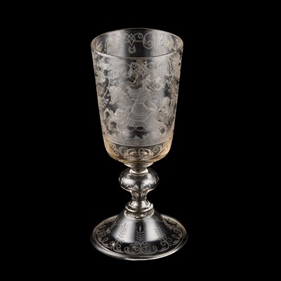 Lot 222 - A LARGE 19TH CENTURY ENGRAVED GLASS GOBLET