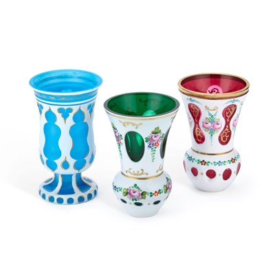 Lot 226 - TWO BOHEMIAN CASED GLASS VASES AND A GOBLET