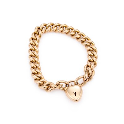 Lot 760 - A VICTORIAN 15 CARAT GOLD HEART PADLOCK CURB LINK BRACELET