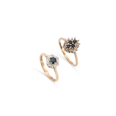 Lot 709 - TWO 9 CARAT GOLD DIAMOND AND SAPPHIRE RINGS