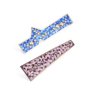 Lot 822 - TWO MAUREEN EDGAR SILVER AND ENAMEL BROOCHES