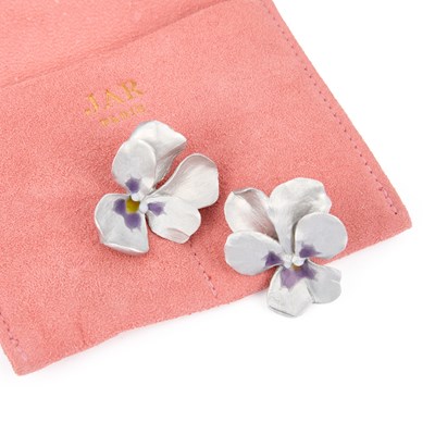 Lot 749 - JAR PARIS, A PAIR OF ALUMINIUM FLOWER CLIP-ON EARRINGS