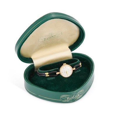 Lot 681 - A LADY'S 9CT GOLD ROLEX STRAP WATCH