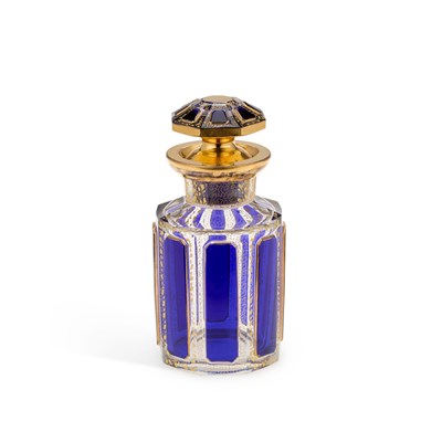 Lot 94 - A BOHEMIAN BLUE FLASHED GLASS JAR AND STOPPER