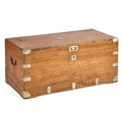 Lot 843 - A LARGE BRASS-BOUND CAMPHORWOOD TRUNK