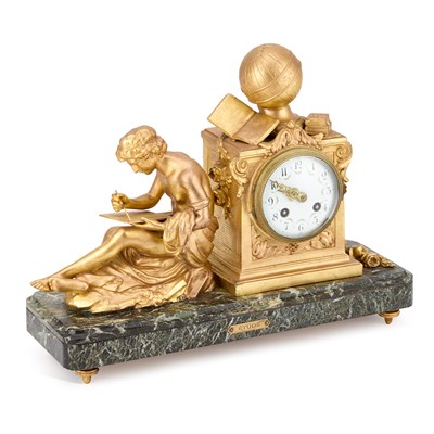 Lot 800 - A LATE 19TH CENTURY FRENCH GILT-METAL MANTEL CLOCK