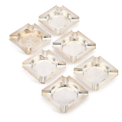 Lot 500 - SIX ENGINE-TURNED SILVER SQUARE ASHTRAYS