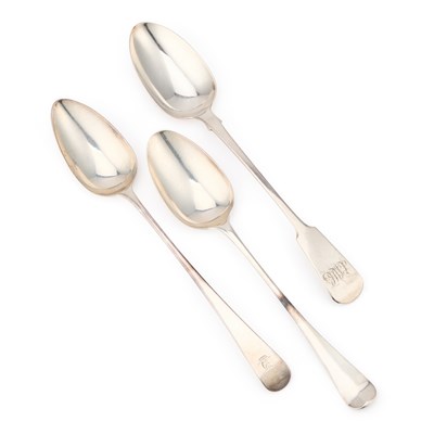 Lot 419 - THREE SILVER BASTING SPOONS