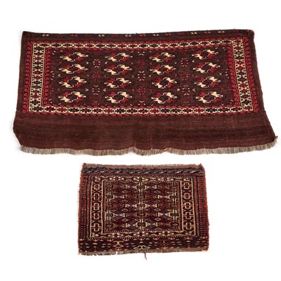 Lot 1089 - A TURKOMAN RUG AND A SMALL MAT