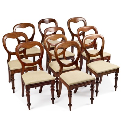 Lot 1184 - A MATCHED SET OF TEN VICTORIAN MAHOGANY BALLOON-BACK CHAIRS