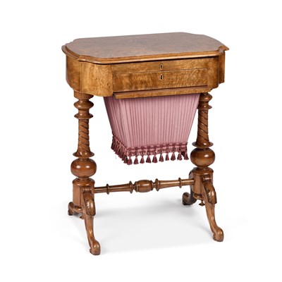 Lot 895 - A VICTORIAN BURR WALNUT WORK TABLE