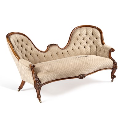 Lot 1252 - A VICTORIAN WALNUT AND UPHOLSTERED SETTEE
