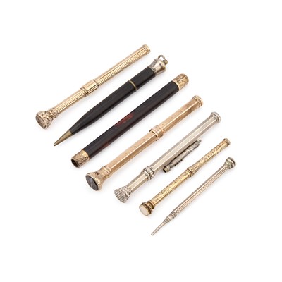 Lot 924 - A GROUP OF SEVEN VICTORIAN AND LATER PENS AND PENCILS