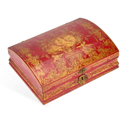 Lot 1273 - A VERNIS MARTIN RED LACQUERED BOX
