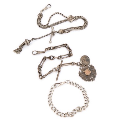 Lot 859 - THREE ANTIQUE WATCH CHAINS/ ALBERTINAS