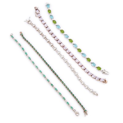 Lot 838 - A COLLECTION OF SILVER GEM-SET TENNIS BRACELETS