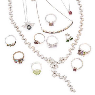 Lot 870 - A COLLECTION OF SILVER GEM-SET JEWELLERY