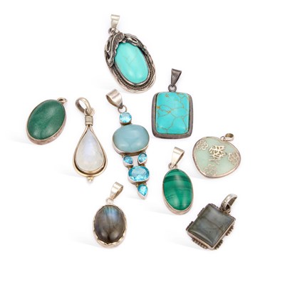 Lot 852 - A COLLECTION OF SILVER GEM-SET PENDANTS