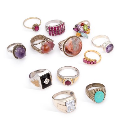 Lot 794 - A COLLECTION OF SILVER GEM-SET RINGS