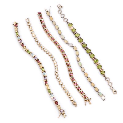 Lot 799 - A COLLECTION OF SILVER GEM-SET TENNIS BRACELETS