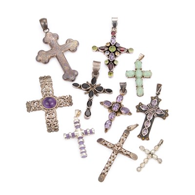 Lot 850 - A COLLECTION OF SILVER CROSS PENDANTS