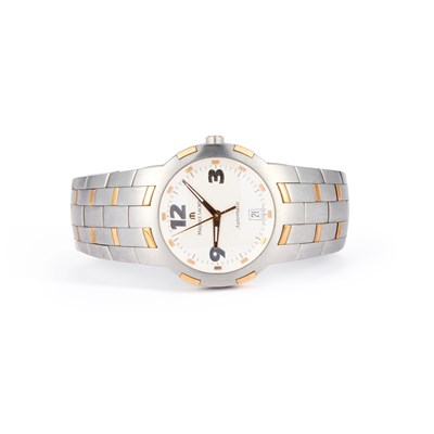 Lot 673 - A GENTS BI-COLOUR MAURICE LACROIX MILESTONE BRACELET WATCH