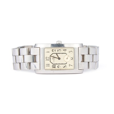 Lot 707 - A STEEL BAUME & MERCIER BRACELET WATCH