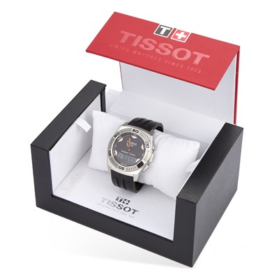 Lot 677 - A GENTS STEEL TISSOT RACING T -TOUCH STRAP WATCH