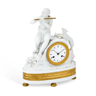 Lot 274 - A PARIS BISCUIT PORCELAIN MANTEL CLOCK