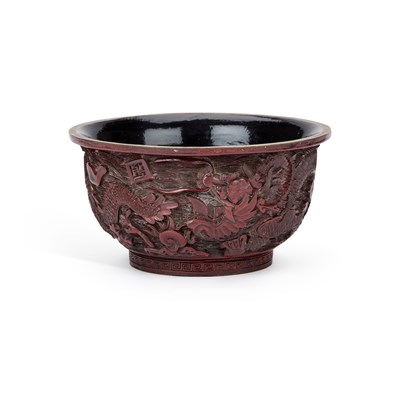 Lot 496 - A CHINESE CINNABAR LACQUER 'DRAGON' BOWL