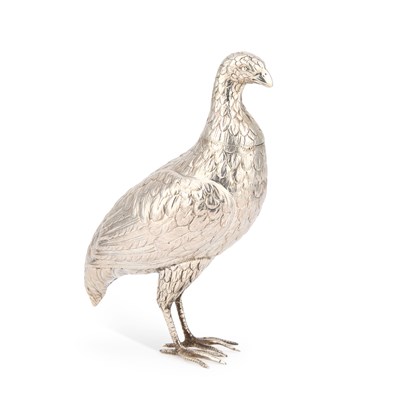 Lot 400 - A 19TH CENTURY GERMAN SILVER MODEL OF A PARTRIDGE