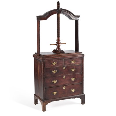 Lot 1229 - A GEORGE III OAK BOOK PRESS-CHEST