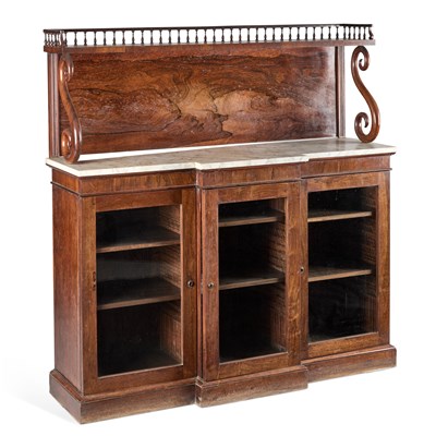 Lot 1193 - AN EARLY 19TH CENTURY MARBLE-TOPPED ROSEWOOD BREAKFRONT CHIFFONIER