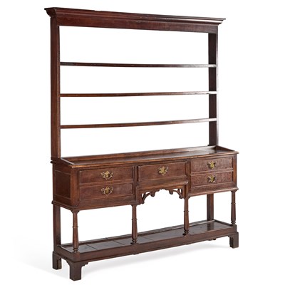 Lot 1228 - A GEORGE III OAK DRESSER AND RACK