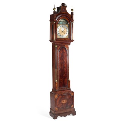 Lot 1124 - A GEORGE III MAHOGANY EIGHT-DAY LONGCASE CLOCK WITH ROCKING SHIP AUTOMATA