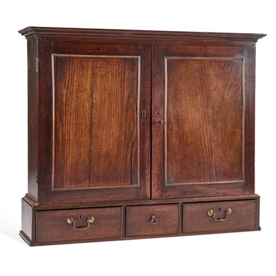 Lot 1233 - A GEORGE III OAK WALL-HANGING CUPBOARD